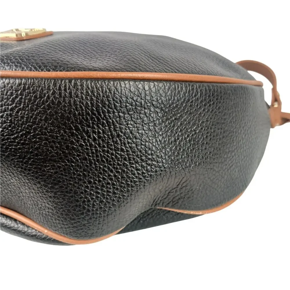 Valentina Hobo Bag Genuine Pebbled Leather Black Brown Trim Original Tags